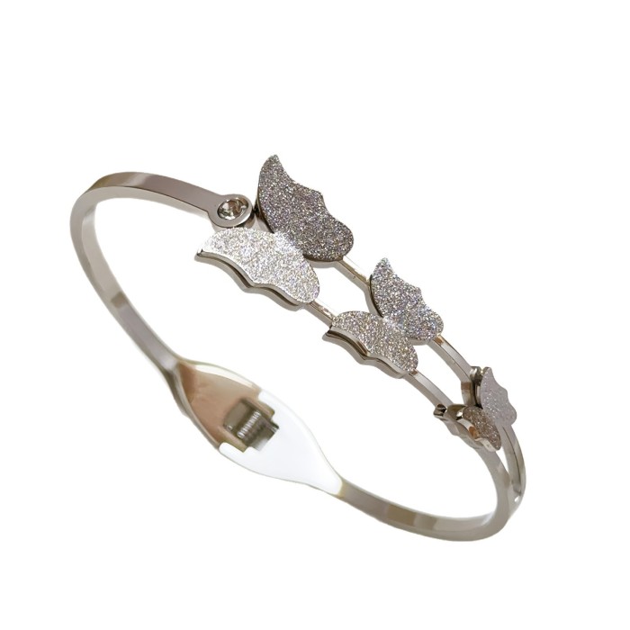 Titanium Steel Bracelet for Women Fashion Bracelet Butterfly Open Matte Spring Bracelet Style Jewelry High-End Feel