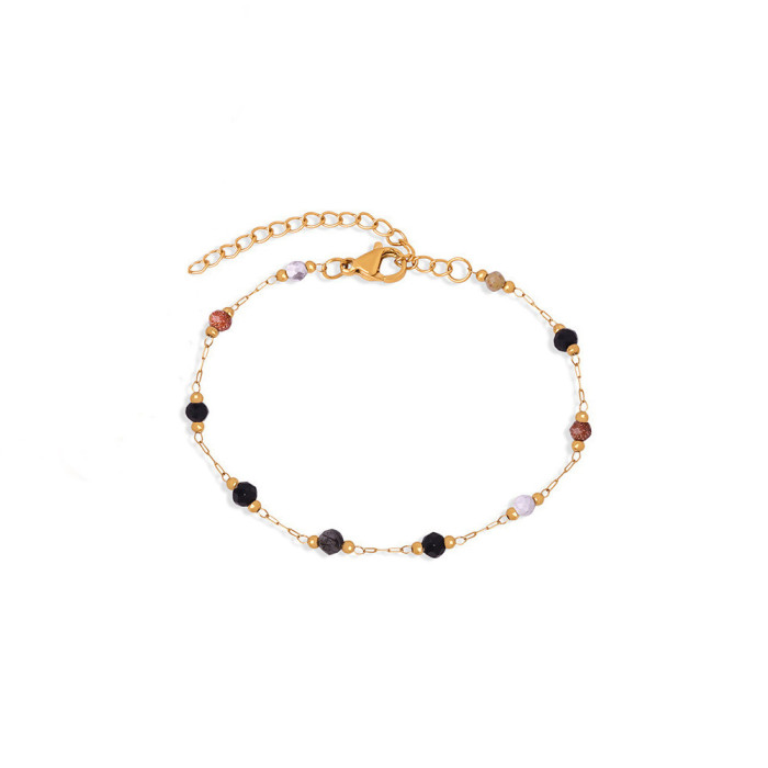 High-end Colorful Mixed Natural Stone Spliced Titanium Steel Anklet for Women, Light Luxury New Fashion Exquisite Foot Chain, Non-fading
