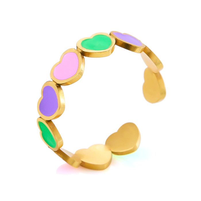 Stainless Steel Ring Sweet Colorful Smiley Face Ring Flower Open Adjustable Titanium Steel Ring Women's Jewelry