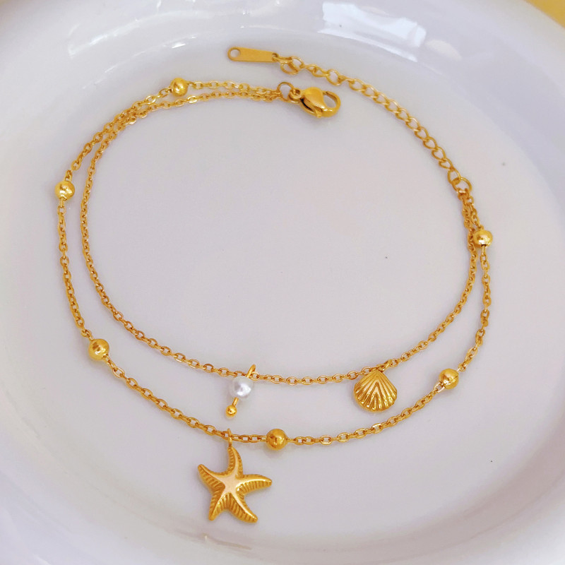 European and American Cross-Border New Starfish Shell Anklet Light Luxury Niche Versatile Minimalist Style Anklet for Women Light Luxury Versatile Jewelry