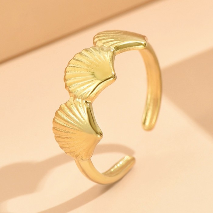 Stainless Steel Open Ring for Women, Starfish and Seashell Ring, Ginkgo Leaf Ring, Ocean Holiday Style Hand Jewelry