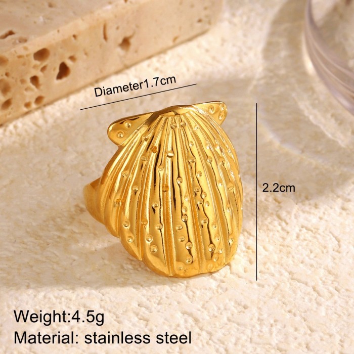 Stainless Steel Open Ring for Women, Starfish and Seashell Ring, Ginkgo Leaf Ring, Ocean Holiday Style Hand Jewelry