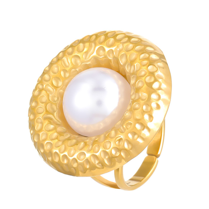 18K Gold Plated Stainless Steel Ring Flower Ring Turquoise Pearl Index Finger Ring Starfish Ocean Titanium Steel Ring...