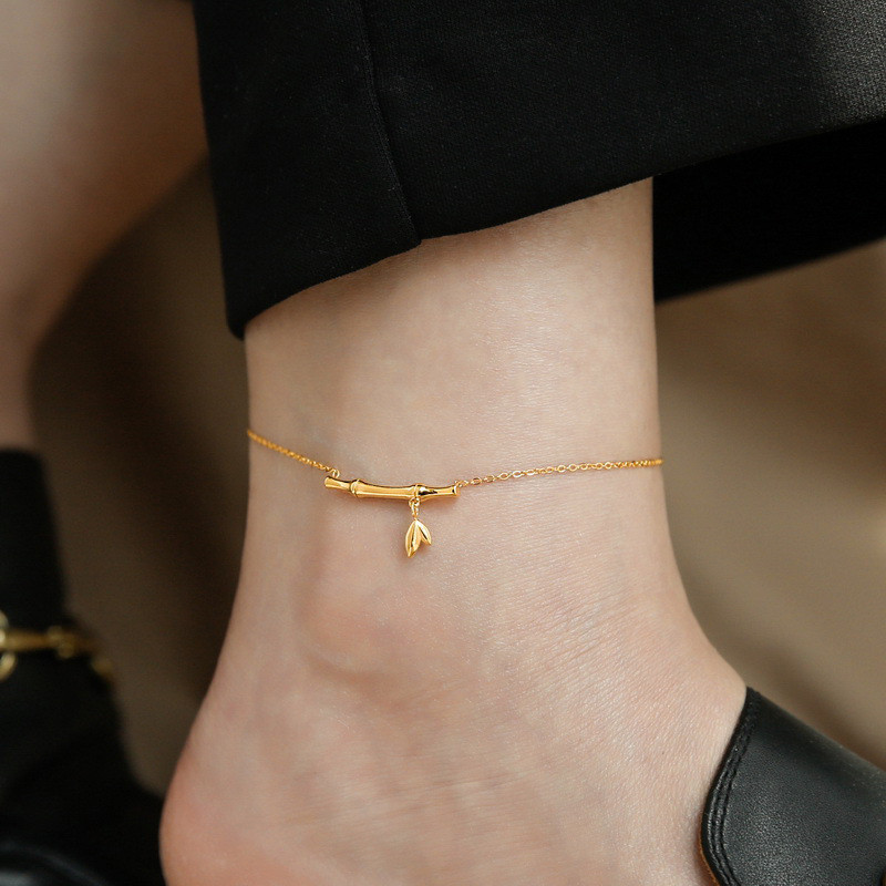 New Chinese Style Artistic Trendy Niche Light Luxury Design High-End Versatile Simple Ascending Bamboo Anklet for Women