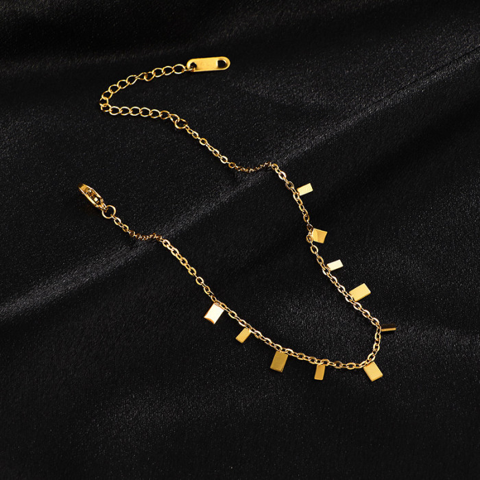 Golden Forest Style Simple Square Anklet for Women Titanium Steel Non-Fading Live Streaming Hot Anklet Niche Design Foot Jewelry