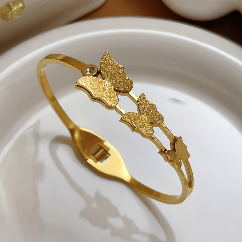 Titanium Steel Bracelet for Women Fashion Cross-Border Bracelet Butterfly Open Matte Spring Bracelet European and American Style Jewelry High-End Feel