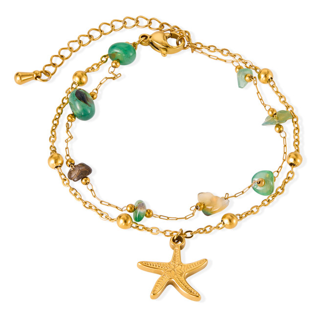 Niche Bracelet for Women Versatile Stainless Steel Design Starfish Natural Stone Double Layer Titanium Steel Jewelry