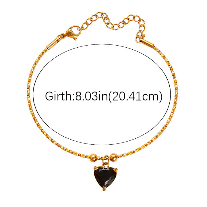 Stainless Steel Bracelet Heart Black Stone-Inlaid Adjustable Bracelet Personality Sweet Cool Gold Plated Titanium S...
