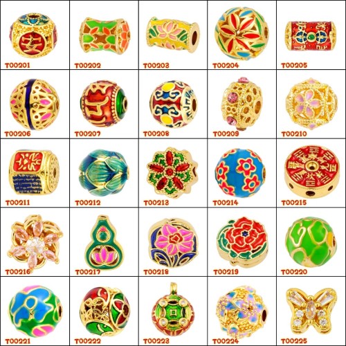 Traditional Gold Drop Oil Burnt Blue Pendant Beads God of Wealth Dream Catcher Flower Spacer Beads Drum Beads DIY Accessories Fortune Jewelry
