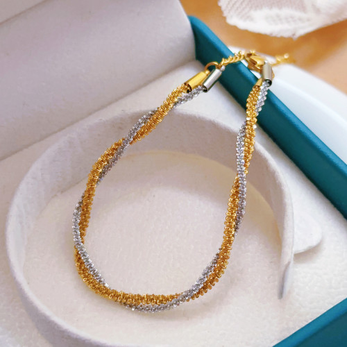 European and American Cross-Border Simple Personality Niche Design Color-Block Braided Chain Titanium Steel Jewelry Bracelet Unique Light Luxury