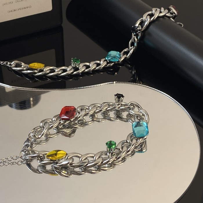 American Street Style High-End Gemstone Titanium Steel Bracelet Color-Retaining Cuban Hip-Hop Thick Chain Couple Versatile Bracelet