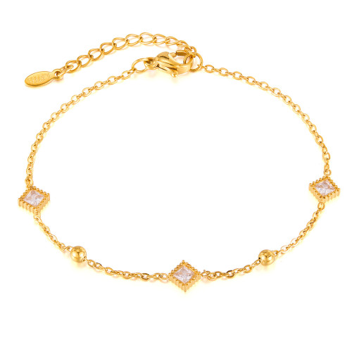 Bracelet for Women Stainless Steel Design Sense Square Zircon Fashion Commuting Small Round Bead Titanium Steel Jewelry