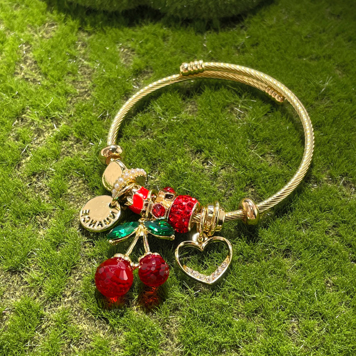 Hot Selling Bracelet for Women Stainless Steel Creative Design Cherry Heart Versatile Adjustable Jewelry