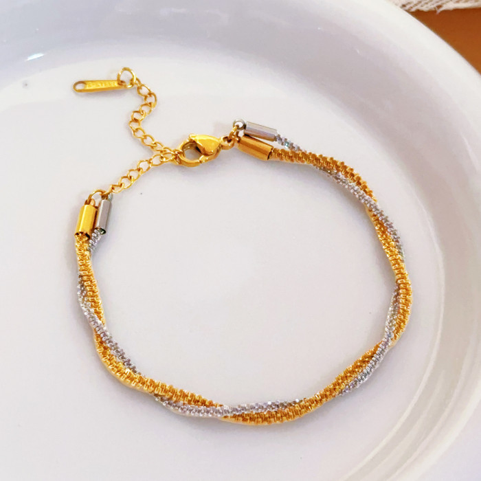 European and American Cross-Border Simple Personality Niche Design Color-Block Braided Chain Titanium Steel Jewelry Bracelet Unique Light Luxury