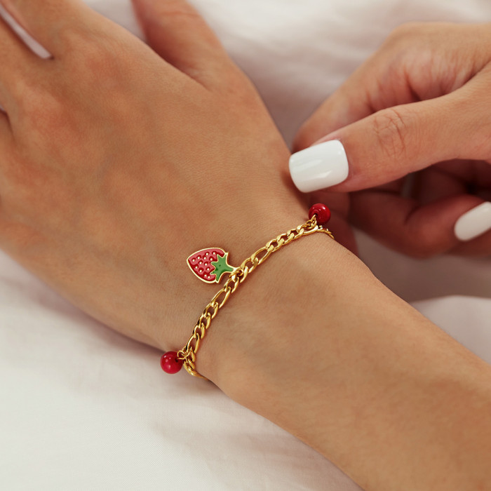 Stainless Steel Bracelet for Women Versatile Fruit Series Oil Drop Cherry Strawberry Creative Titanium Steel Jewelry...