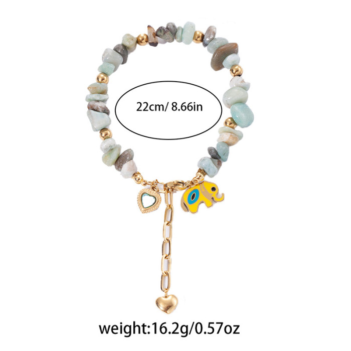 Titanium Steel Bracelet Summer Colorful Natural Stone Bracelet Lucky Elephant Stainless Steel Bracelet Turquoise Hear...