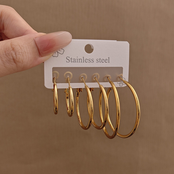 Exaggerated Big Ear Ring Love Five-Pointed Star Earrings High-Grade Stainless Steel Big Earrings Gold-Plated Non-Fading round Earrings