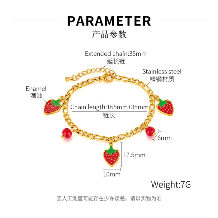 Stainless Steel Bracelet for Women Versatile Fruit Series Oil Drop Cherry Strawberry Creative Titanium Steel Jewelry...
