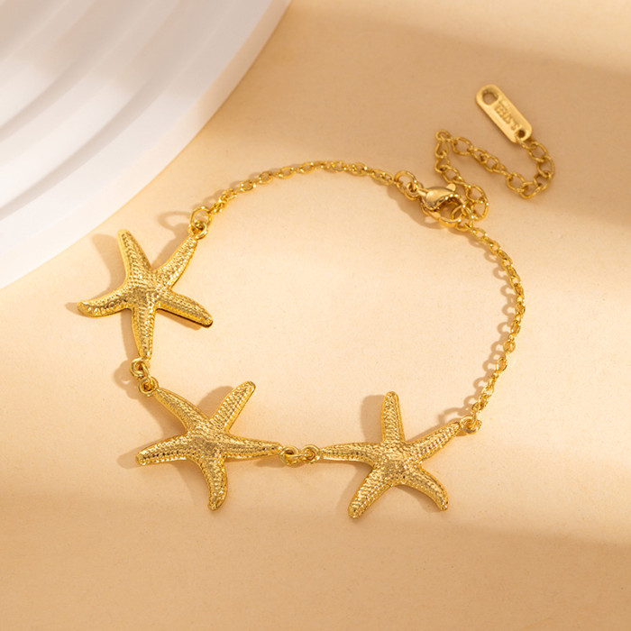 Ocean Style Bracelet Fake Starfish Bracelet Stainless Steel Shell Water-Resistant Hand Jewelry Non-Fading Beach Vacat...