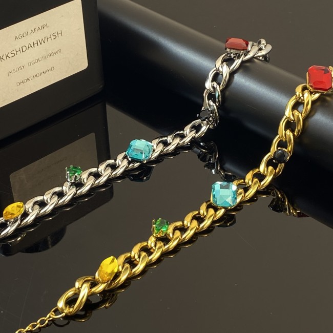 American Street Style High-End Gemstone Titanium Steel Bracelet Color-Retaining Cuban Hip-Hop Thick Chain Couple Versatile Bracelet