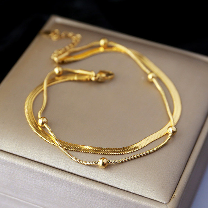 Minimalist Double Layer Non-Fading Titanium Steel Anklet for Women High-End Sense Foot Ring Niche Design Foot Chain 2024 New Trend