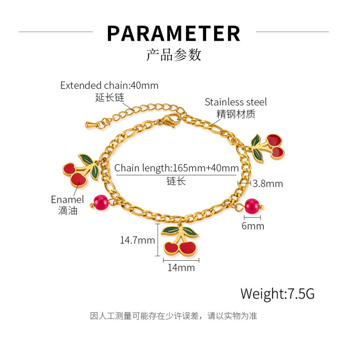 Stainless Steel Bracelet for Women Versatile Fruit Series Oil Drop Cherry Strawberry Creative Titanium Steel Jewelry...