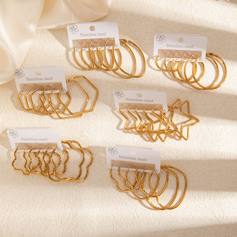 Exaggerated Big Ear Ring Love Five-Pointed Star Earrings High-Grade Stainless Steel Big Earrings Gold-Plated Non-Fading round Earrings