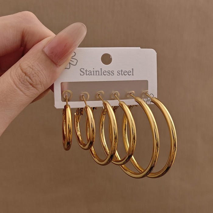 Exaggerated Big Ear Ring Love Five-Pointed Star Earrings High-Grade Stainless Steel Big Earrings Gold-Plated Non-Fading round Earrings