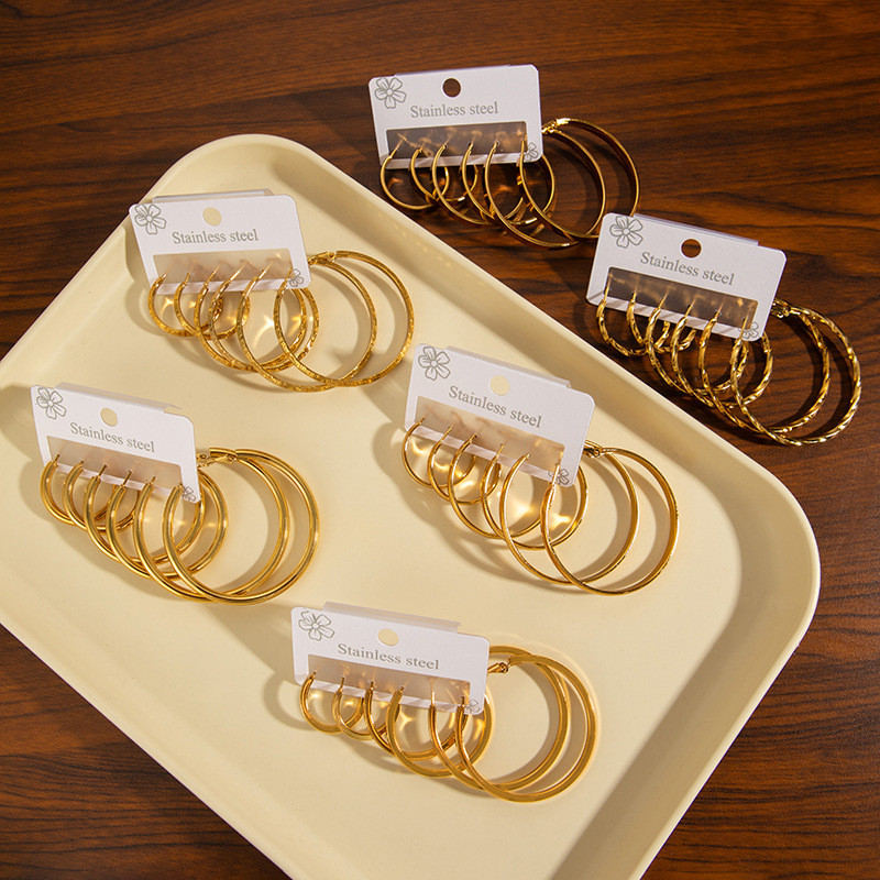 Exaggerated Big Ear Ring Love Five-Pointed Star Earrings High-Grade Stainless Steel Big Earrings Gold-Plated Non-Fading round Earrings