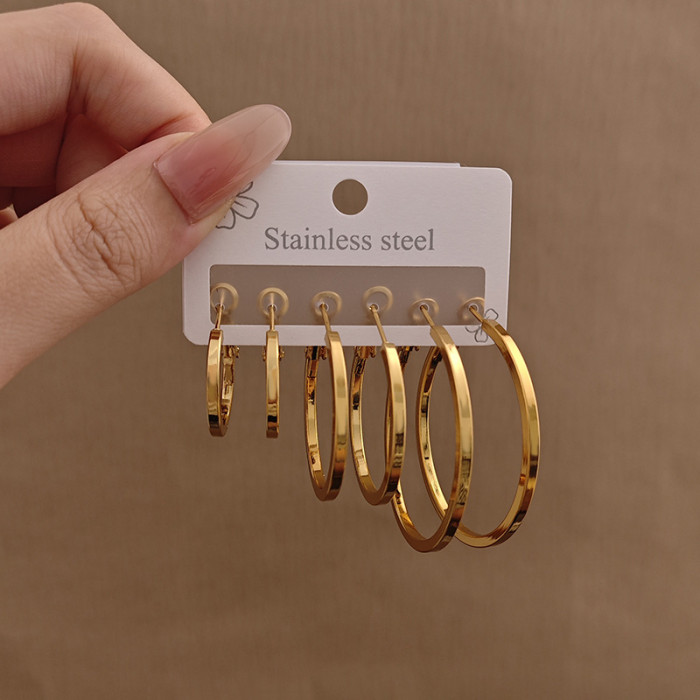 Exaggerated Big Ear Ring Love Five-Pointed Star Earrings High-Grade Stainless Steel Big Earrings Gold-Plated Non-Fading round Earrings