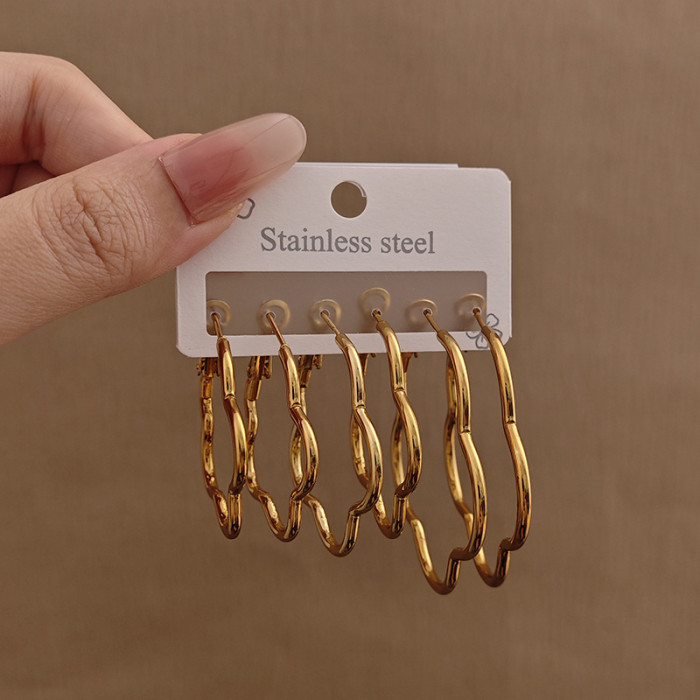 Exaggerated Big Ear Ring Love Five-Pointed Star Earrings High-Grade Stainless Steel Big Earrings Gold-Plated Non-Fading round Earrings