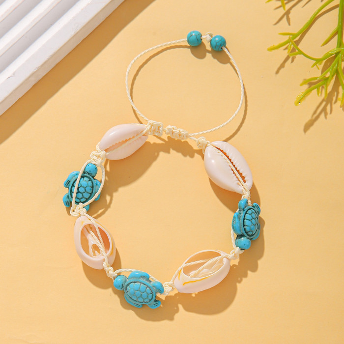 Cross-Border Vacation Ins Style Starfish Shell Bracelet Female Adjustable Woven Bracelet Turquoise Turtle Ocean Style Carrying Strap