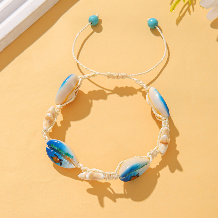 Cross-Border Vacation Ins Style Starfish Shell Bracelet Female Adjustable Woven Bracelet Turquoise Turtle Ocean Style Carrying Strap