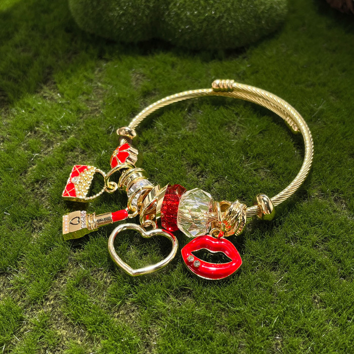 Stainless Steel Bracelet for Women Versatile High-End Alloy Heart Bag Lipstick Adjustable Jewelry
