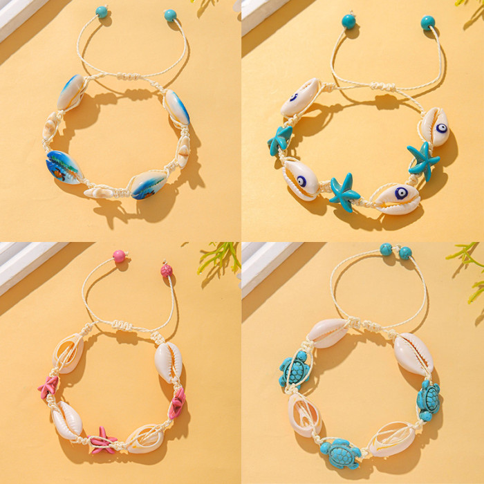 Cross-Border Vacation Ins Style Starfish Shell Bracelet Female Adjustable Woven Bracelet Turquoise Turtle Ocean Style Carrying Strap