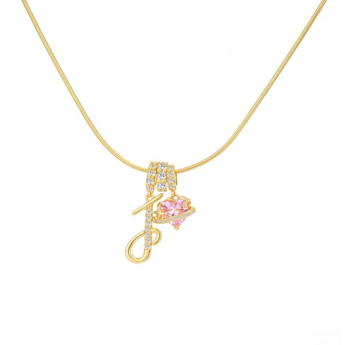 TK Hot-Selling Dopamine Girl 26 Letter Necklace Stainless Steel Chain 22K Real Gold Plated
