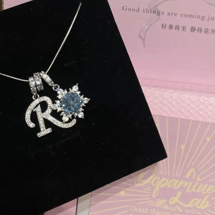 Cross-Border European and American 26 Letters Niche TikTok Ice and Snow Love Letter DIY Necklace Stainless Steel Chain Color Retention