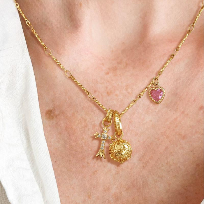 TikTok Hot Item 18K Gold Plated Real Gold Kroha High Version Heart Necklace Wholesale High Color Retention Necklace