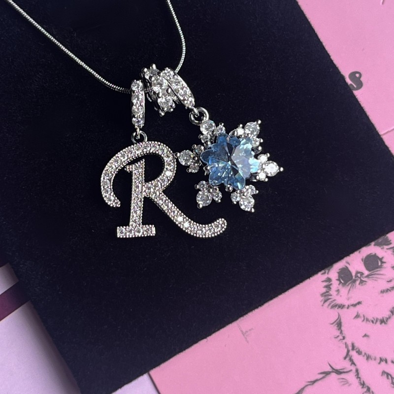 Cross-Border European and American 26 Letters Niche TikTok Ice and Snow Love Letter DIY Necklace Stainless Steel Chain Color Retention