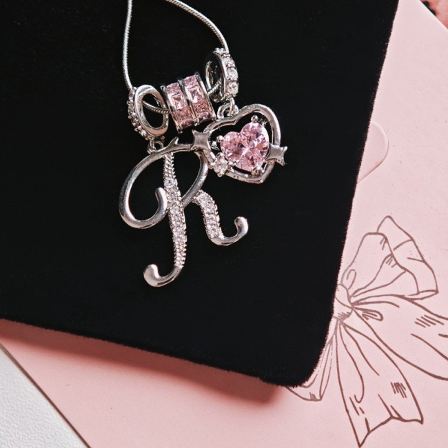 Cross-Border Hot Item Wish-Heart Zircon English Letter Necklace Series Ins Best Friend Gift