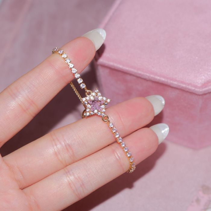 Hot-Selling Zircon Bracelet Stella Star·Lucky Sweet Star~ American Style Hot Girl Pink Stone Pentagram Bracelet