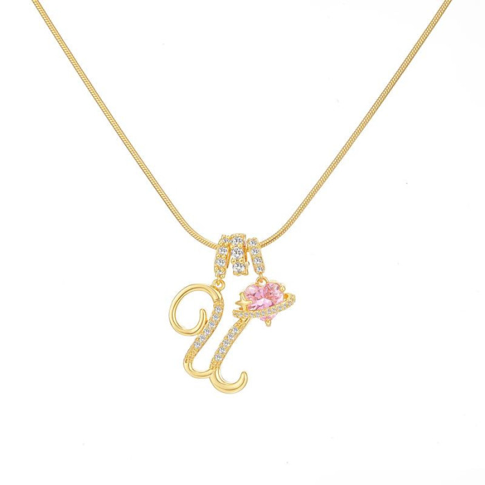 TK Hot-Selling Dopamine Girl 26 Letter Necklace Stainless Steel Chain 22K Real Gold Plated