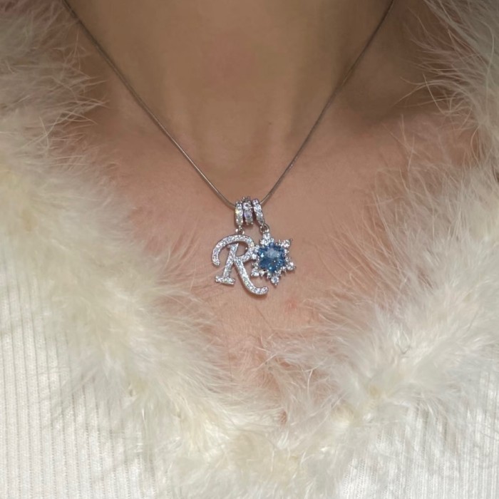 Cross-Border European and American 26 Letters Niche TikTok Ice and Snow Love Letter DIY Necklace Stainless Steel Chain Color Retention