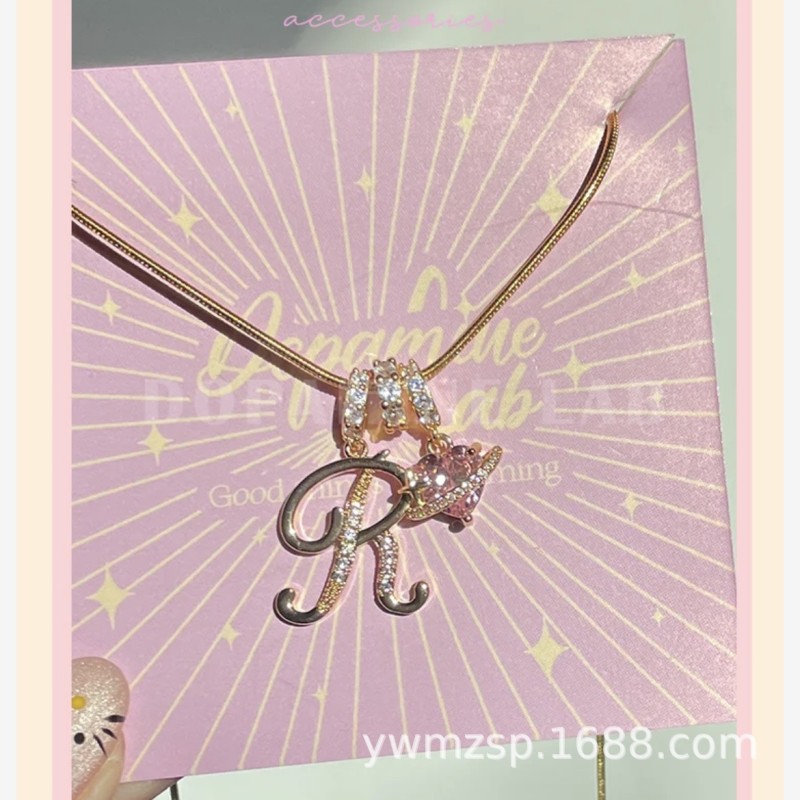 Cross-Border TK Hot-Selling Dopamine Girl 26 Letter Necklace Stainless Steel Chain 22K Real Gold Plated