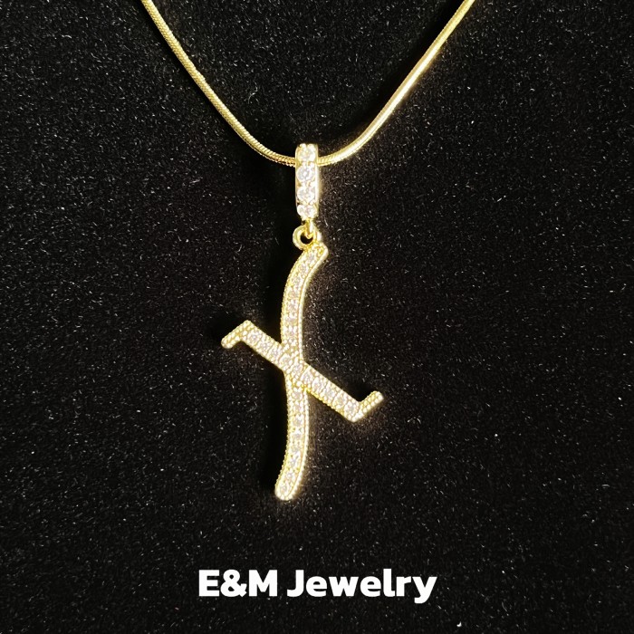 Temu Cross-Border Hot-Selling Full Diamond Stainless Steel High Color Retention 26 Letter Necklace Universal Chain