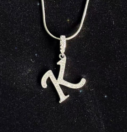 Temu Cross-Border Hot-Selling Full Diamond Stainless Steel High Color Retention 26 Letter Necklace Universal Chain