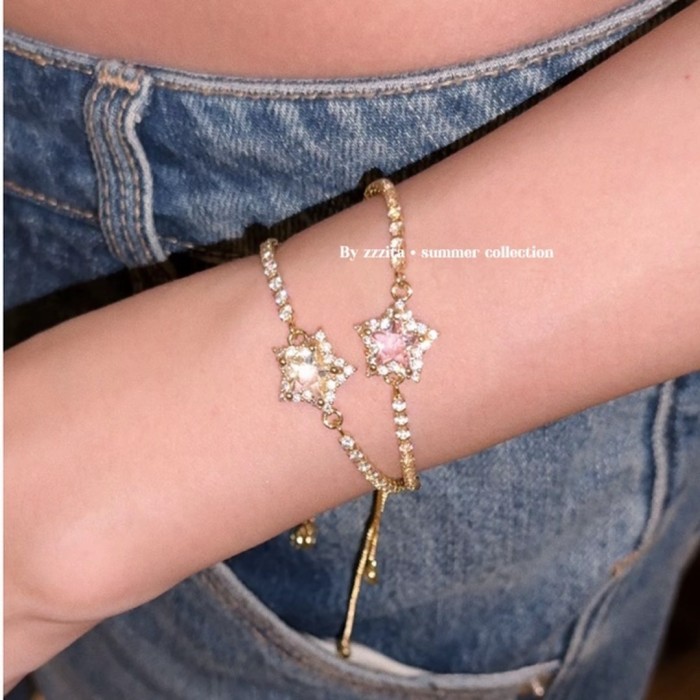 Hot-Selling Zircon Bracelet Stella Star·Lucky Sweet Star~ American Style Hot Girl Pink Stone Pentagram Bracelet