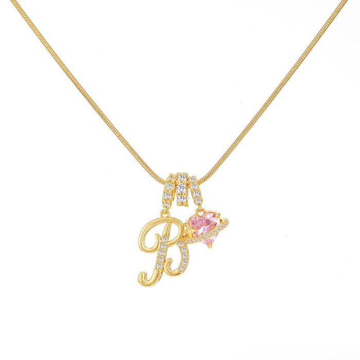 TK Hot-Selling Dopamine Girl 26 Letter Necklace Stainless Steel Chain 22K Real Gold Plated
