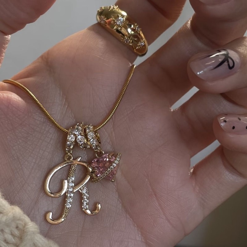 Dopamine Girl Cross-Border Independent Station TK Hot Item 26 Letter Necklace Stainless Steel Chain 22k Real Gold Plated