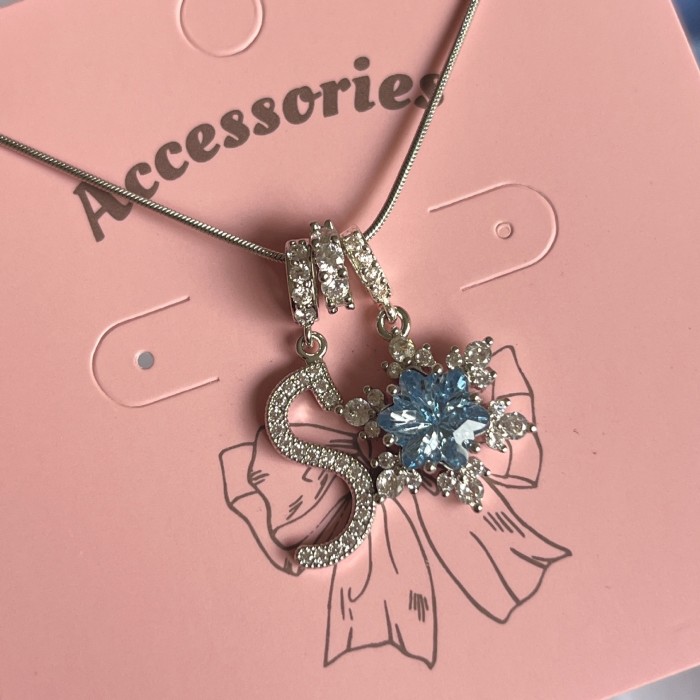 Cross-Border European and American 26 Letters Niche TikTok Ice and Snow Love Letter DIY Necklace Stainless Steel Chain Color Retention